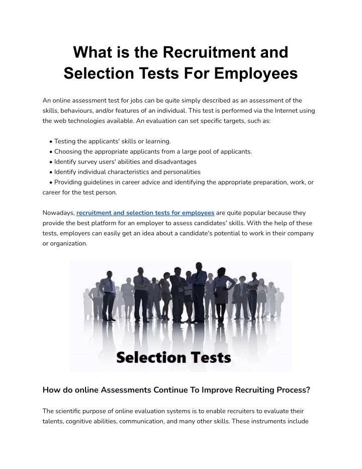 PPT - What is the Recruitment and Selection Tests For Employees? PowerPoint Presentation - ID:10966736
