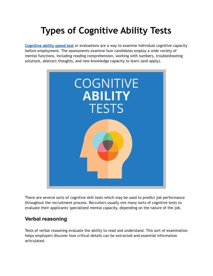PPT - Types of Cognitive Ability Tests PowerPoint Presentation, free download - ID:11011330